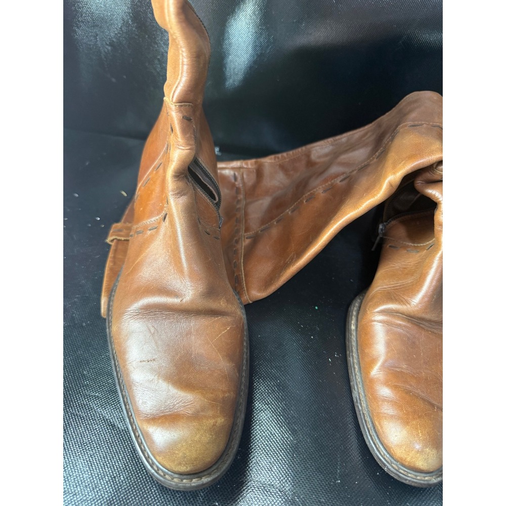 Via Vai Cognac Brown Leather Whipstitch Tall Riding Boots 51192 Size 40